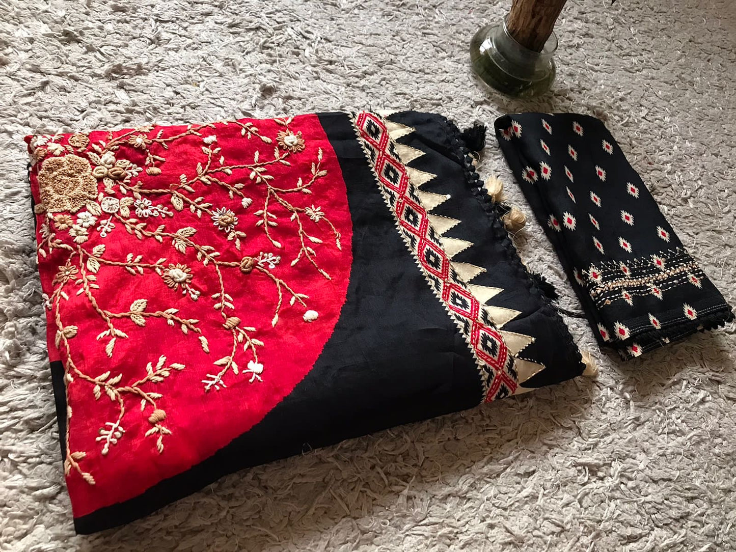 Kantha premium silk saree women sarees blouse Indian sari Saffronfashionindia