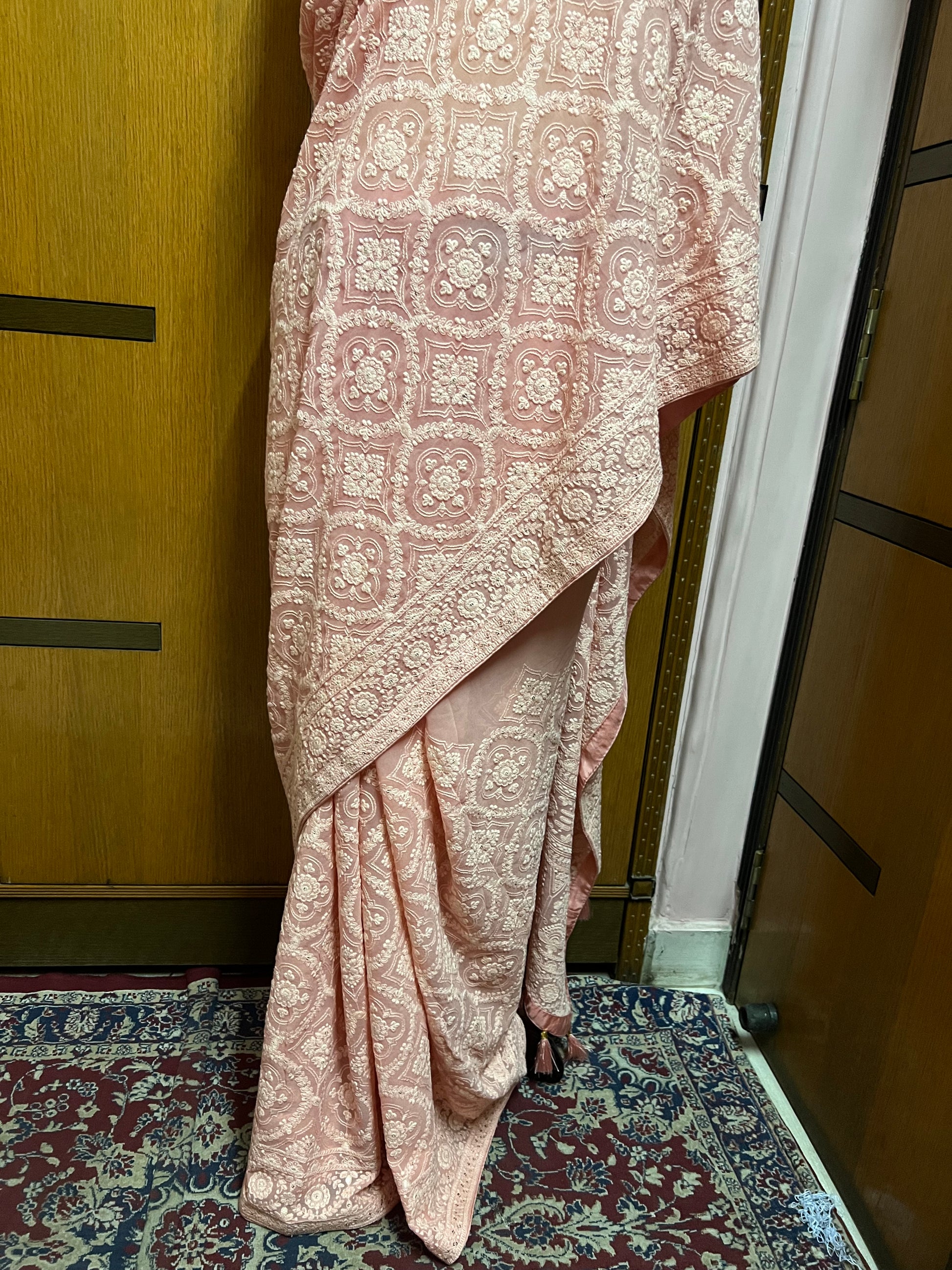Peach Elegant Chikankari Saree Gorgeous Sarees - Saffronfashionindia