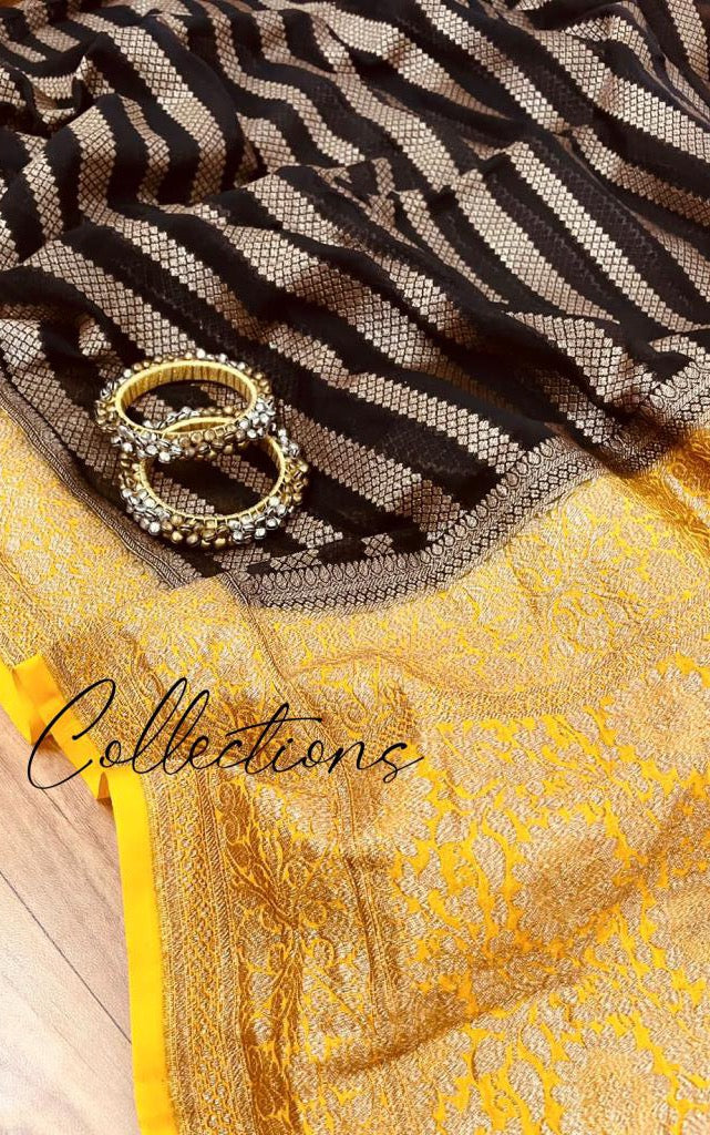 Lavish handwoven Khaddi Gorgette saree Indian saree - Saffronfashionindia