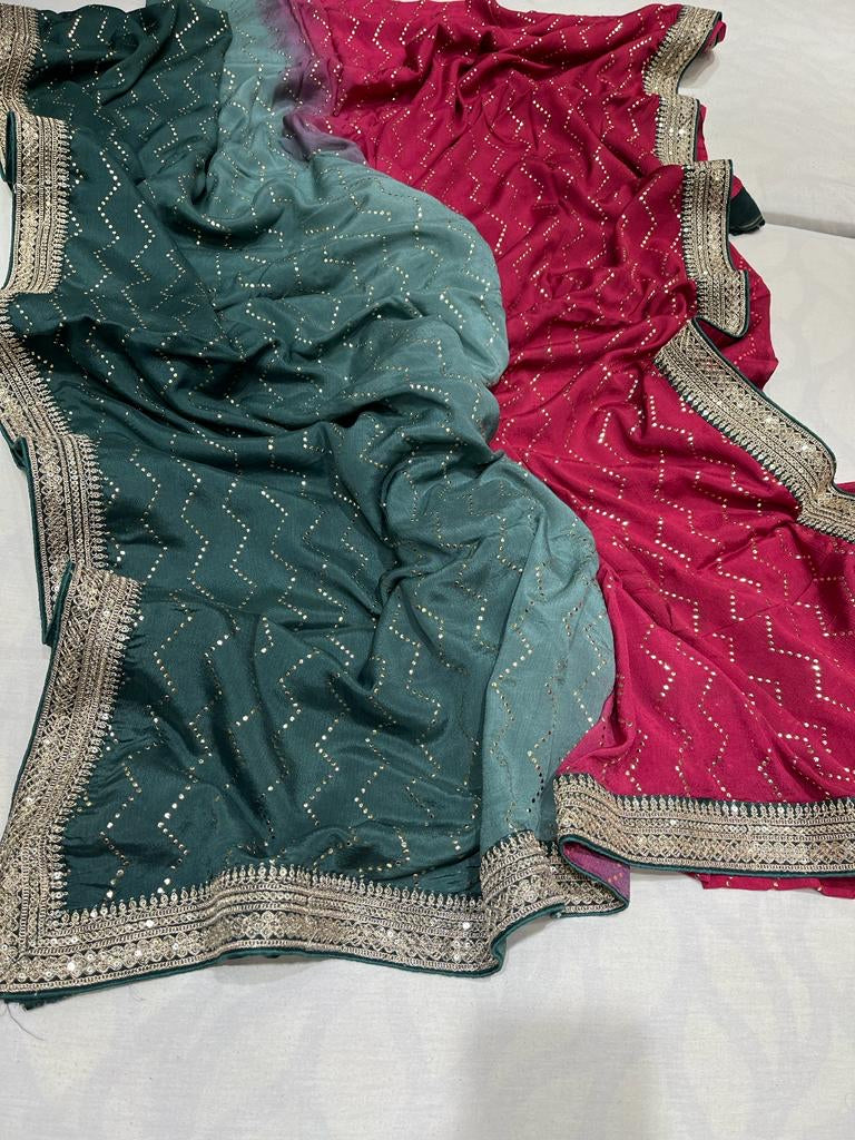 Aliva crepe shaded saree party wear saree - Saffronfashionindia