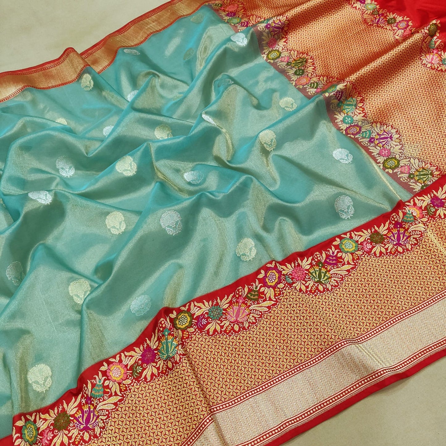 Vahiza tissue saree handwoven sarees Indian sari blouse - Saffronfashionindia