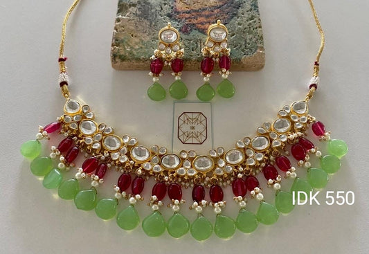 Hirina kundan beaded Necklace set - Saffronfashionindia
