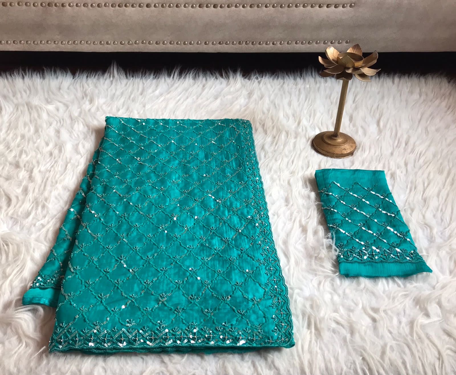 Turquoise Inspired Luxury Premium Saree - Saffronfashionindia