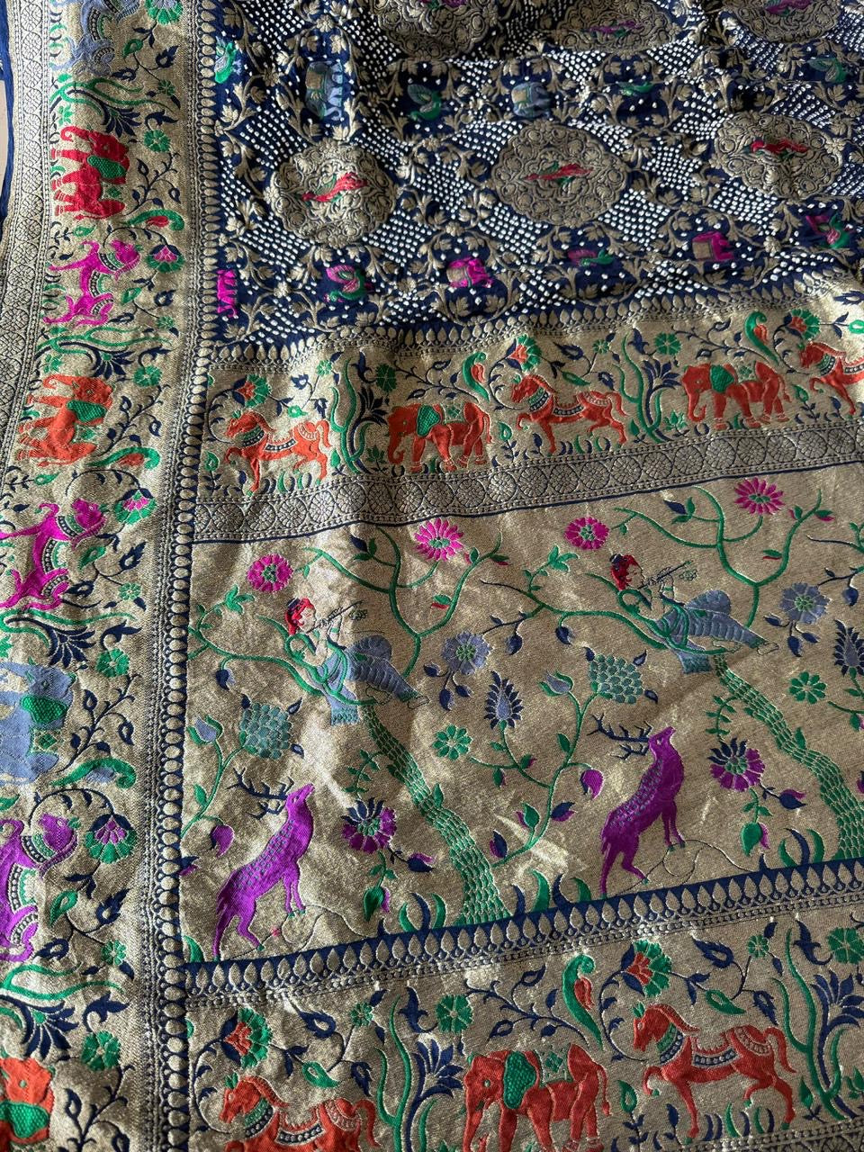 Handloom Bandhej Banarsi  Indian dupatta - Saffronfashionindia