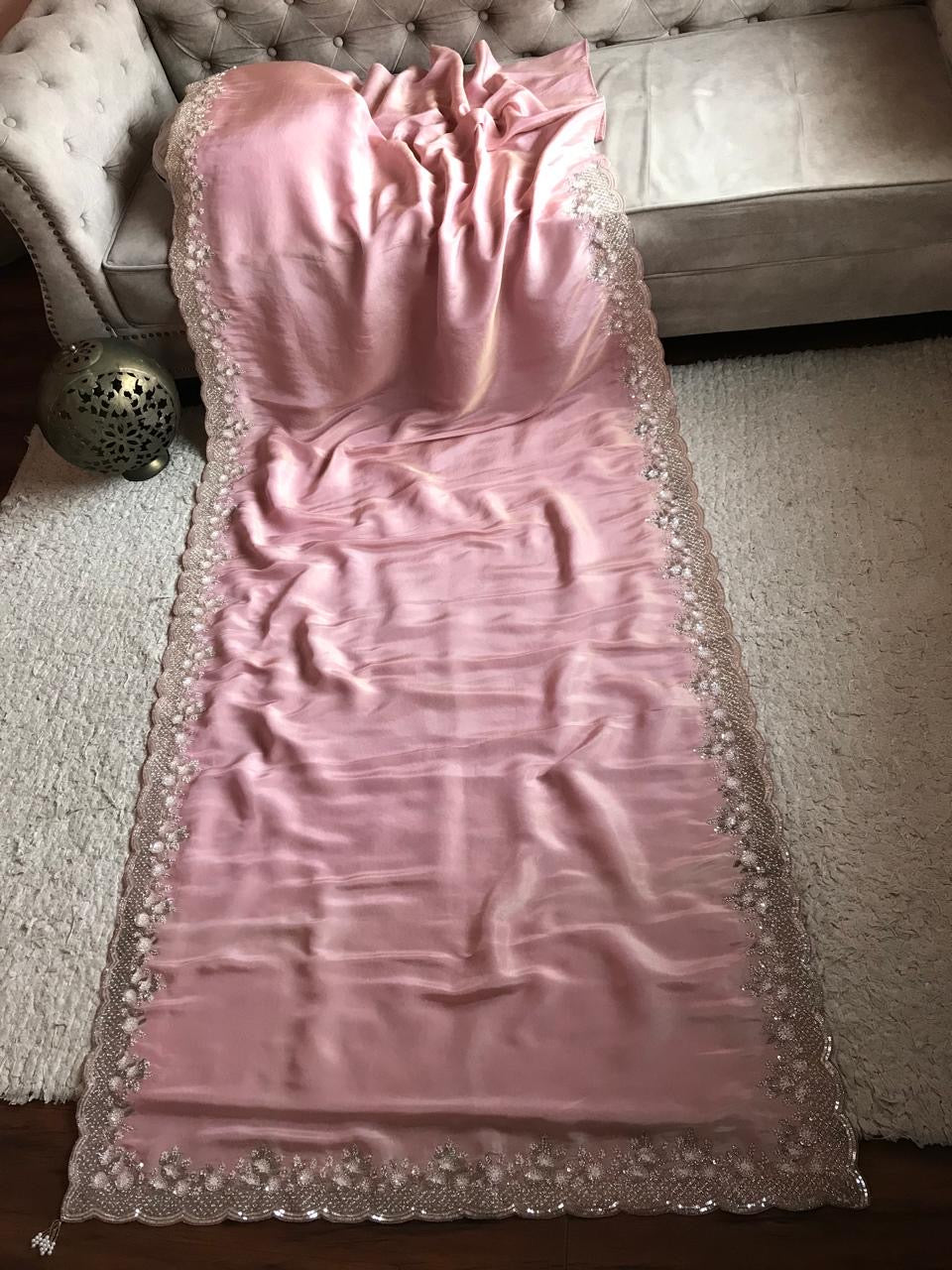 Rose pink premium tissue silk saree Partywear sarees - Saffronfashionindia