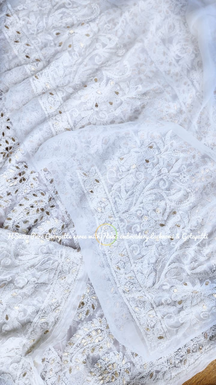 White Fairy Chikankari Saree Gorgette sarees - Saffronfashionindia