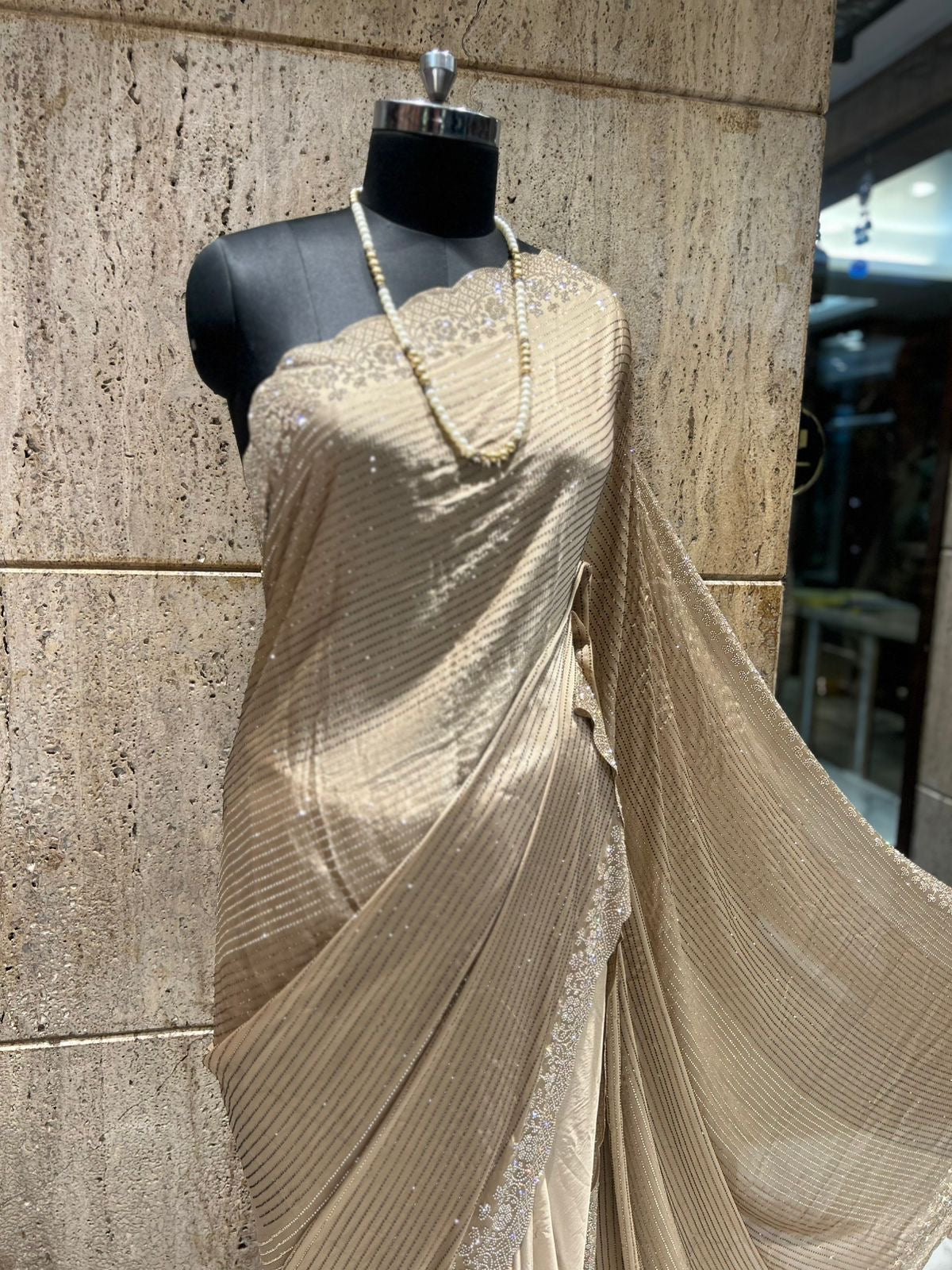 Designer inspired crepe silk saree partywear sarees Saffronfashionindia
