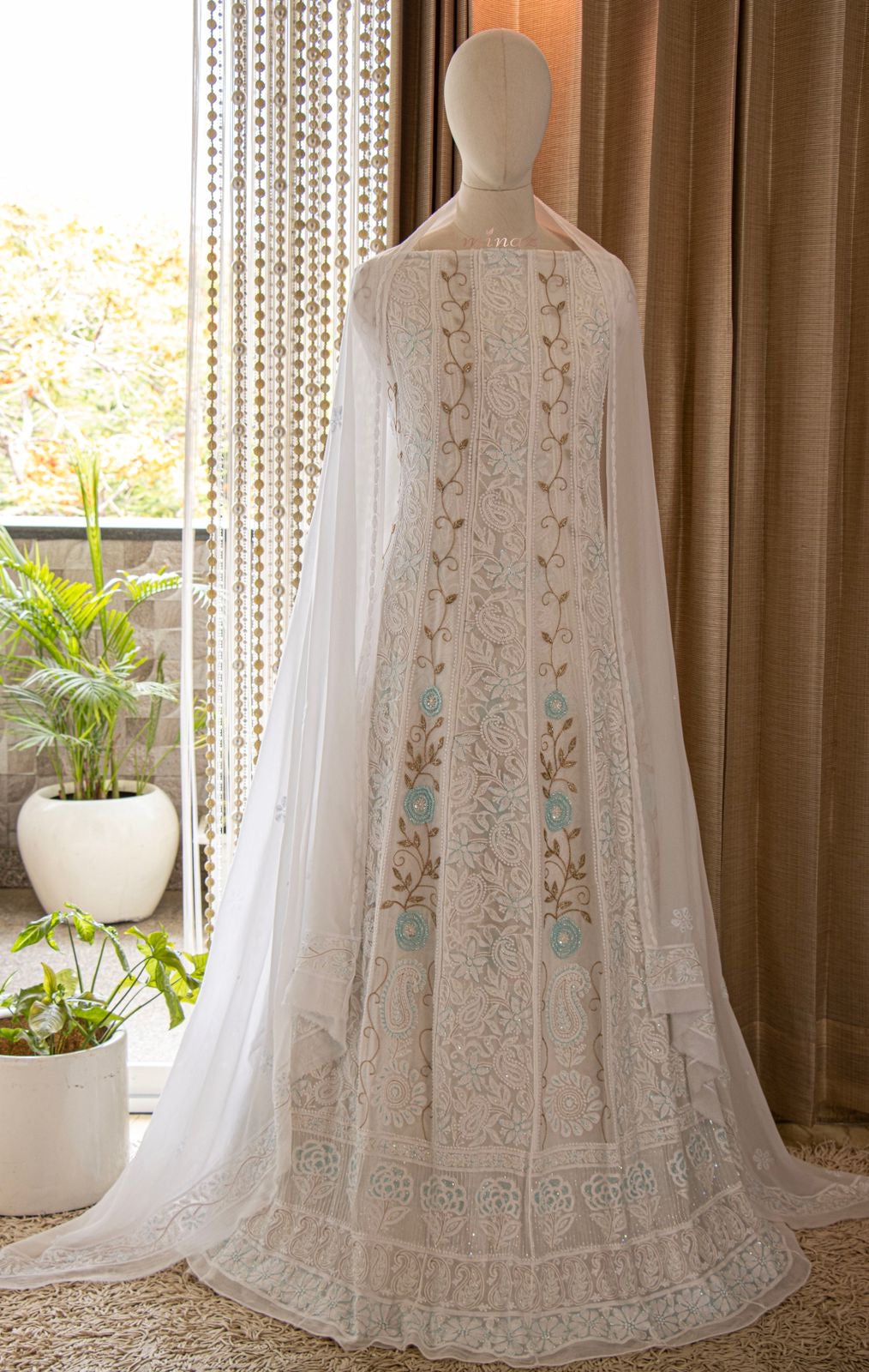 Lucknowie Gorgette dress pakistani dress Chikankari dress - Saffronfashionindia