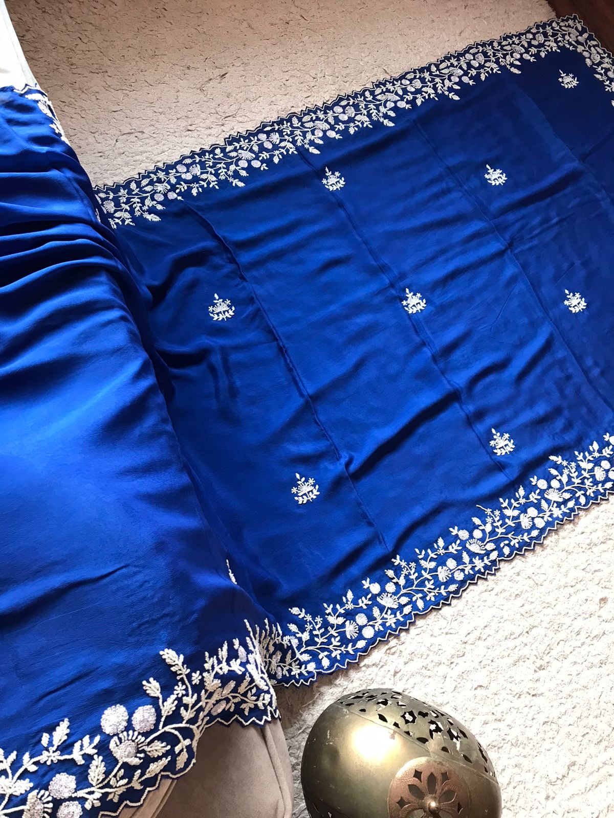 Pearl Elegabt Blue Gorgette women Saree - Saffronfashionindia