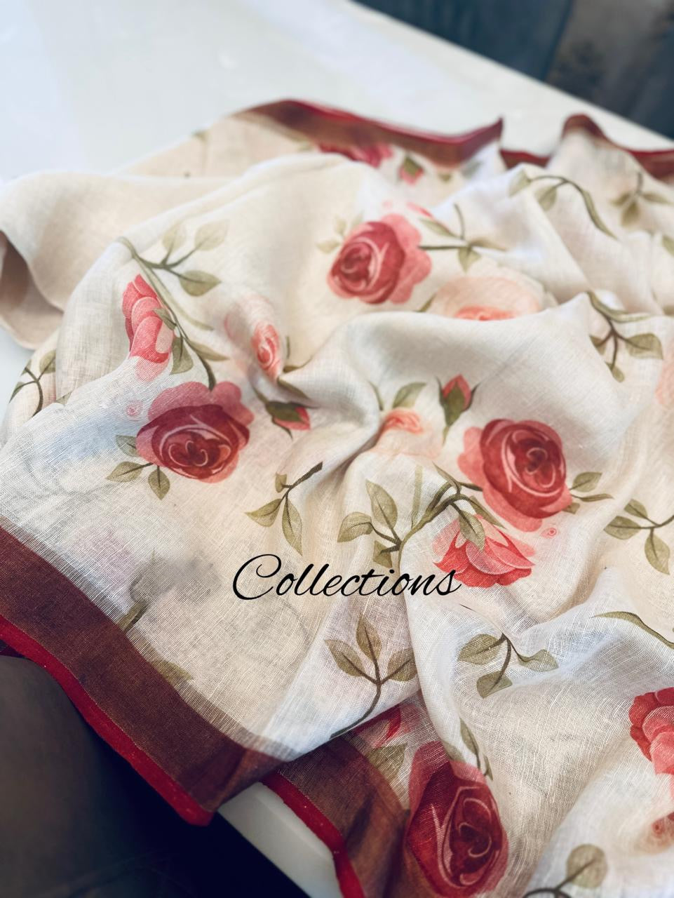 Floral Handwoven linen saree digital print sarees - Saffronfashionindia