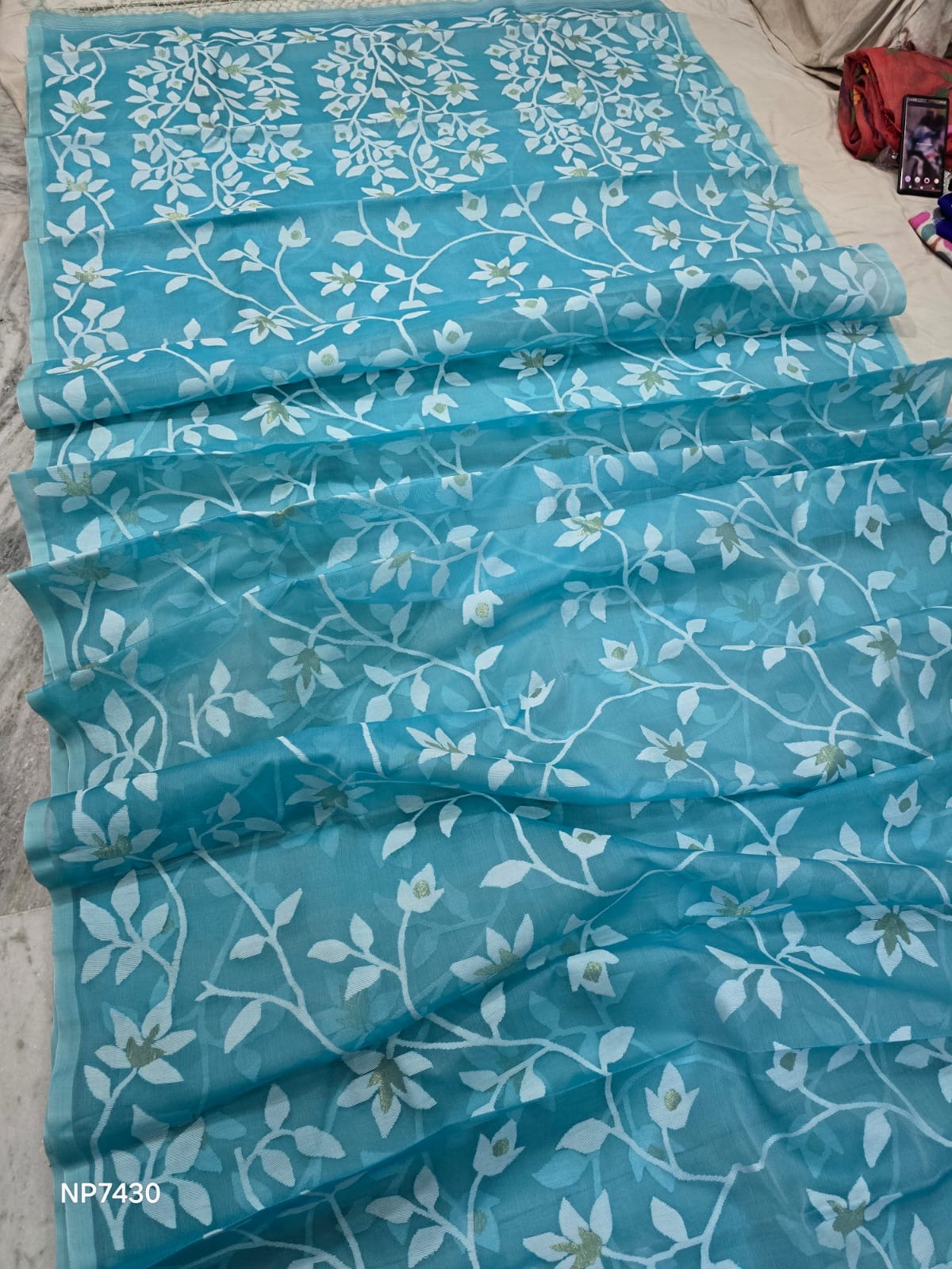 Firoza muslin jamdani saree Tantuj Bengal sarees - Saffronfashionindia