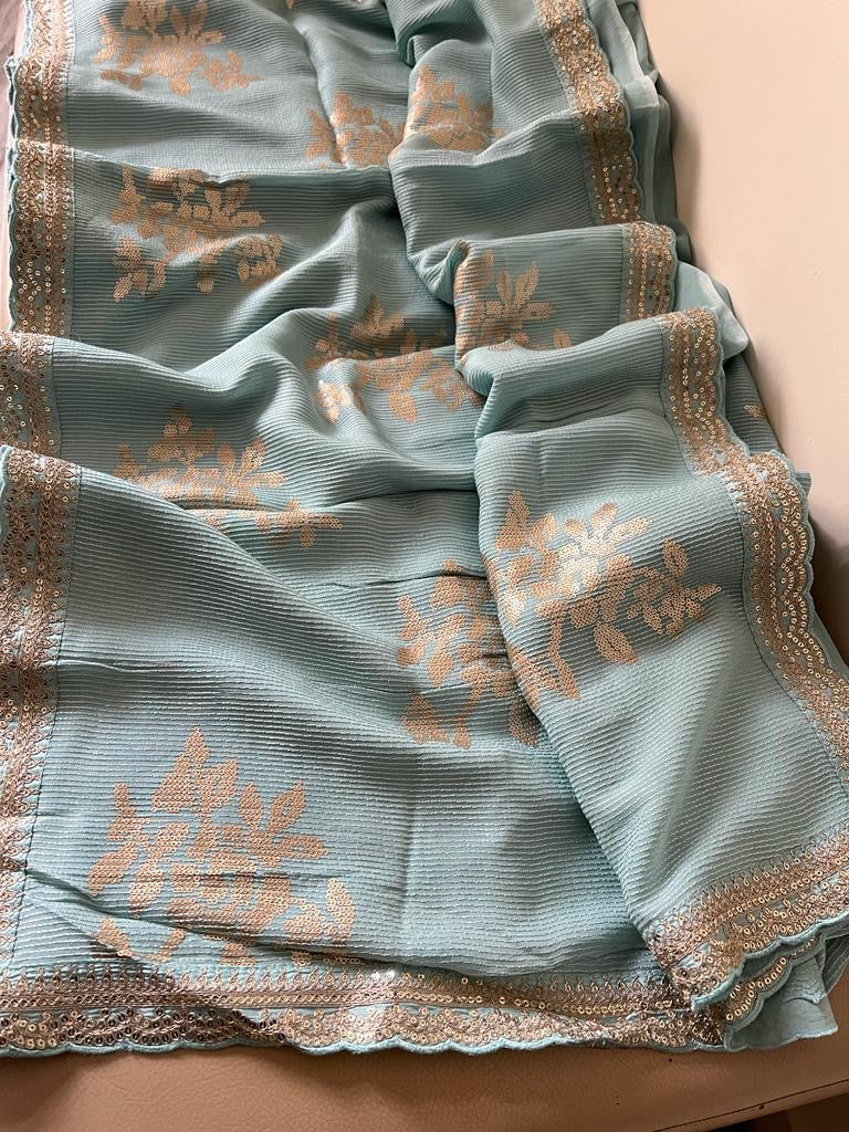 Sequence Gorgette saree women sari - Saffronfashionindia