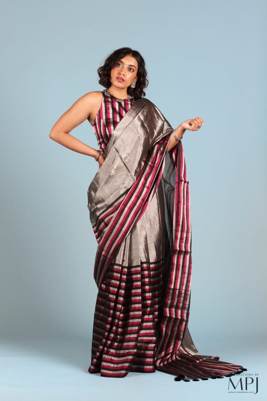 Kaveri tissue saree chanderi sarees blouse Saffronfashionindia