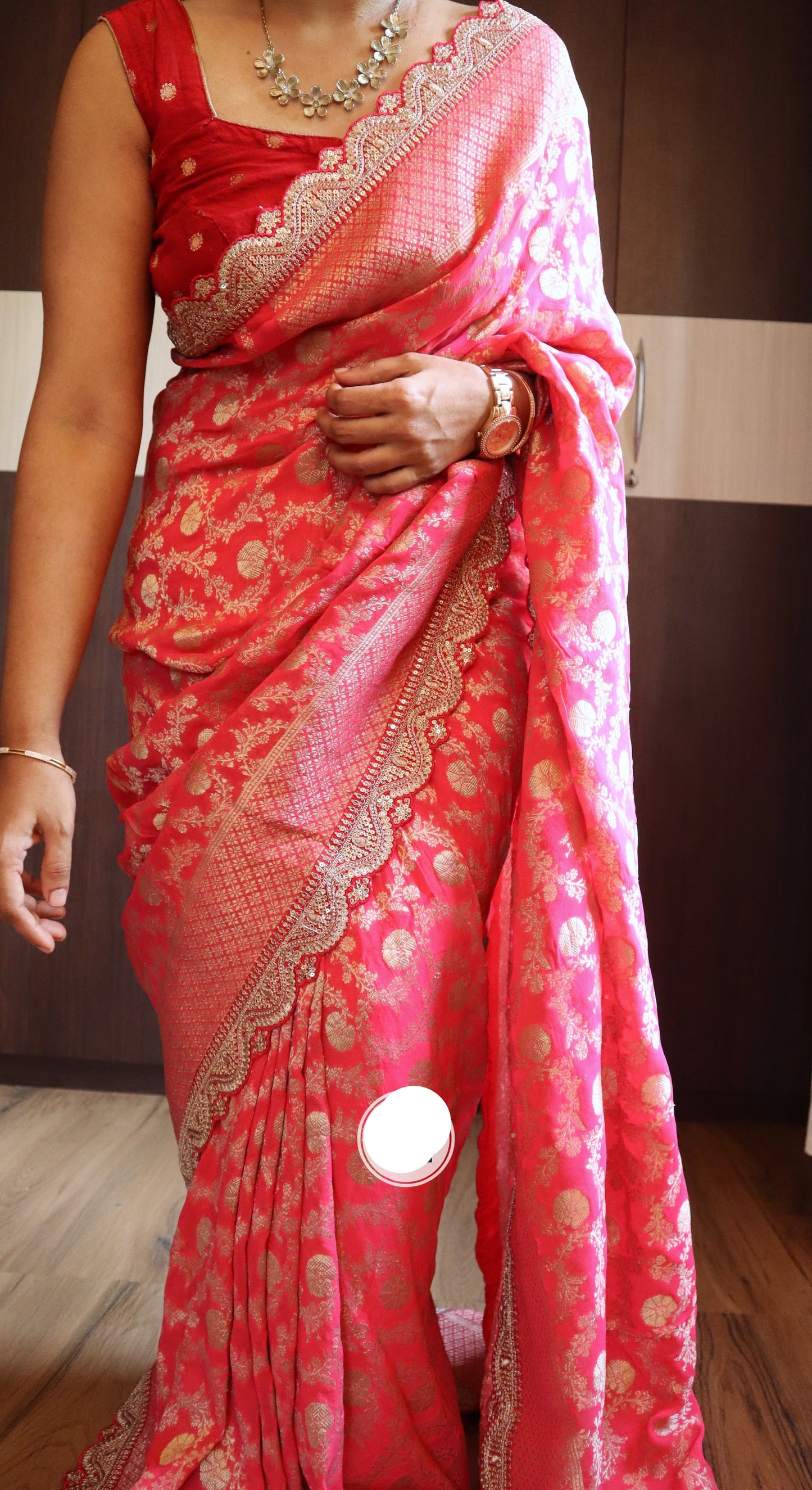 Bridal inspired Khaddi Gorgette women saree - Saffronfashionindia