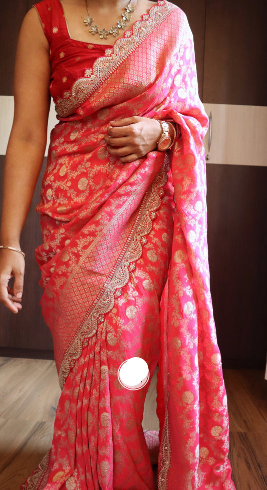 Bridal inspired Khaddi Gorgette women saree - Saffronfashionindia