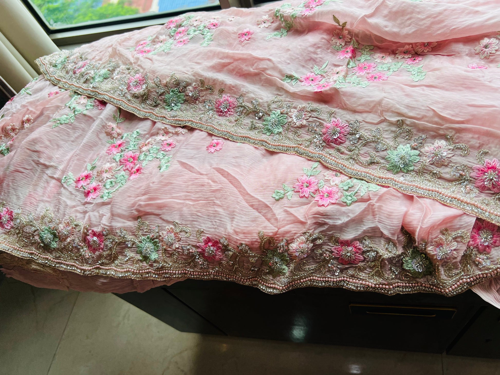 Pink organza saree beautiful sari blouse partywear sarees SaffronFashion
