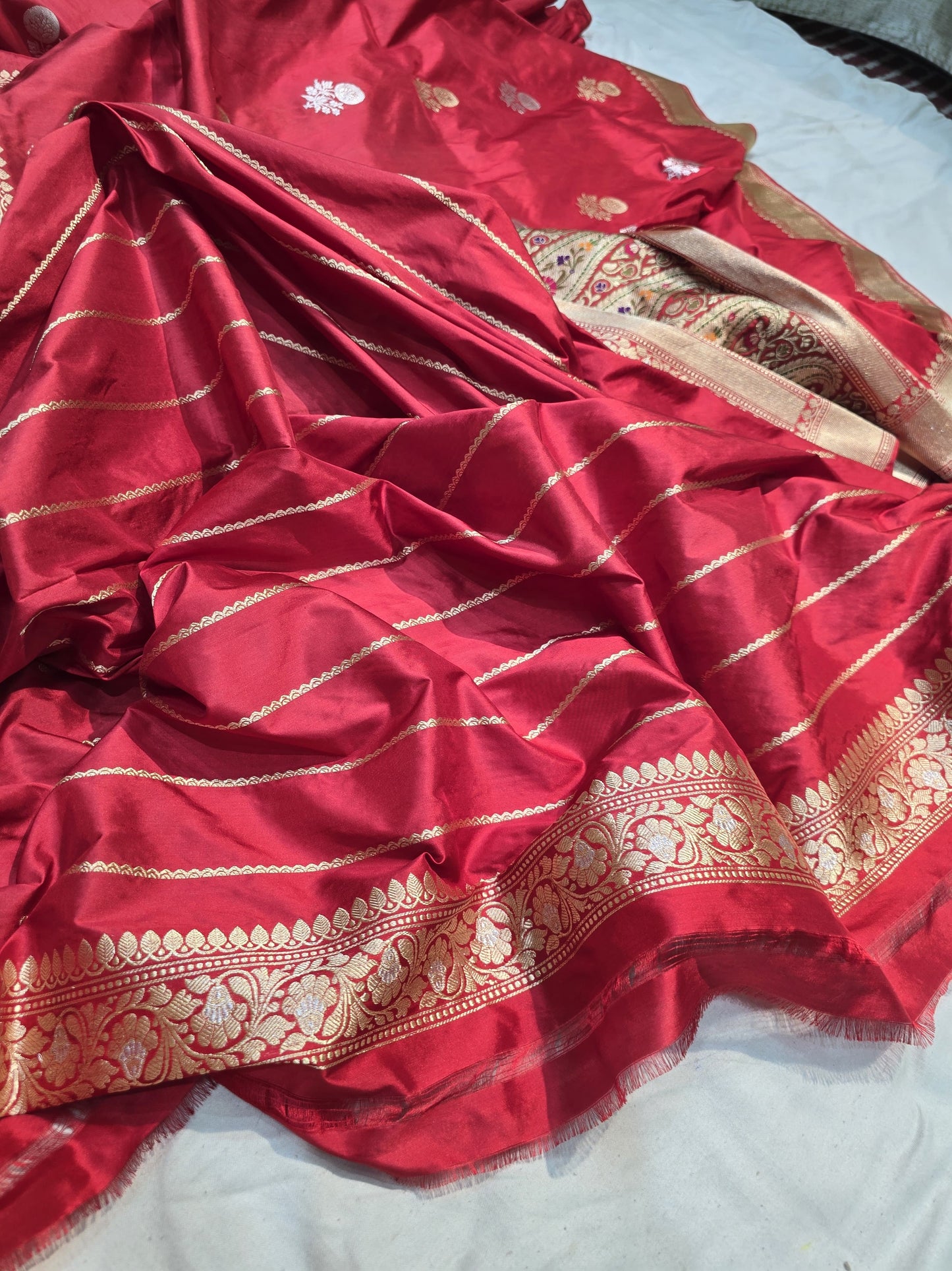 Red bridal saree Katan kadwa sarees Indian sari blouse SaffronFashion