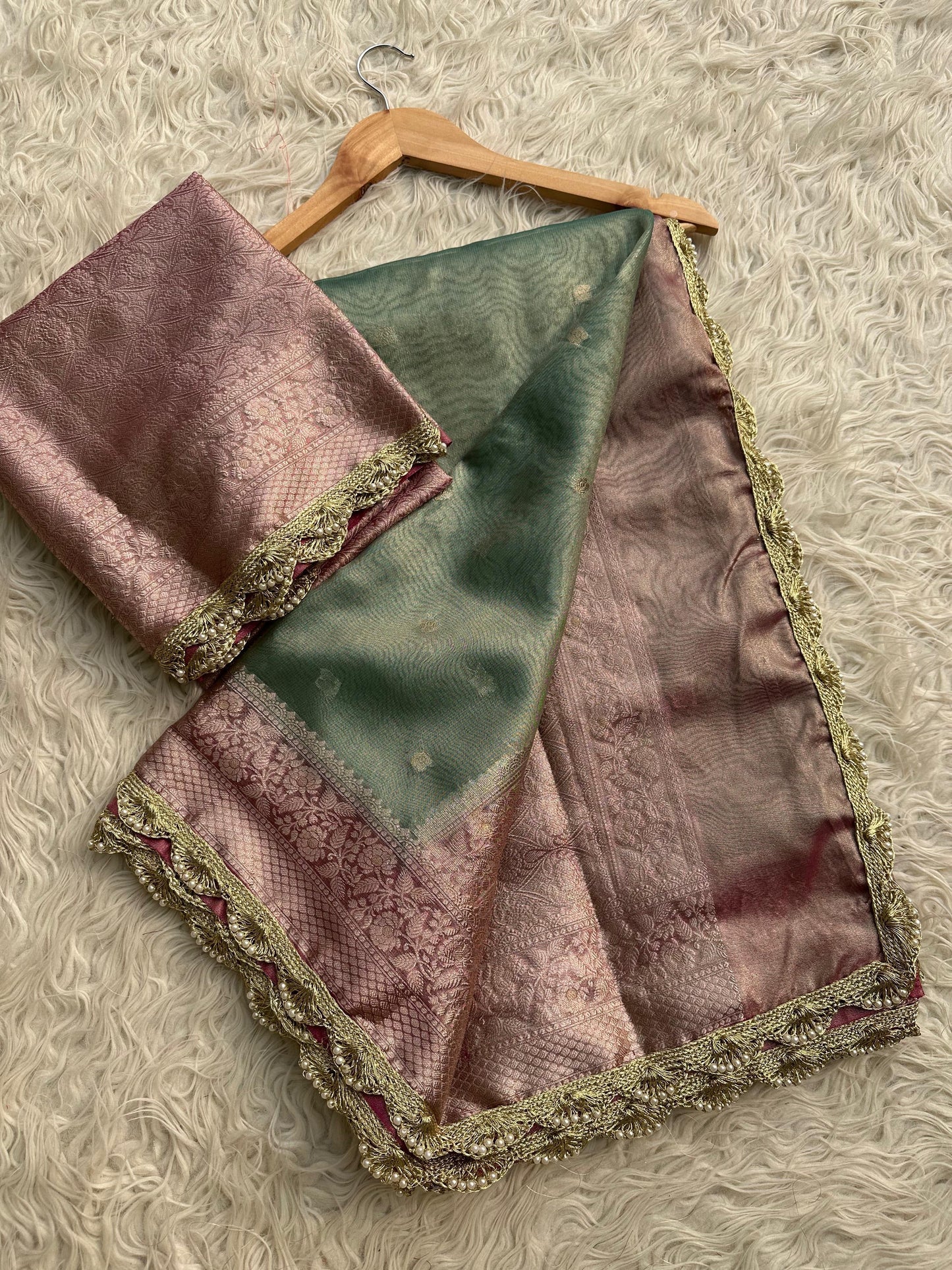 Lamie tissue silk saree Banarsi silk sari blouse Saffronfashionindia