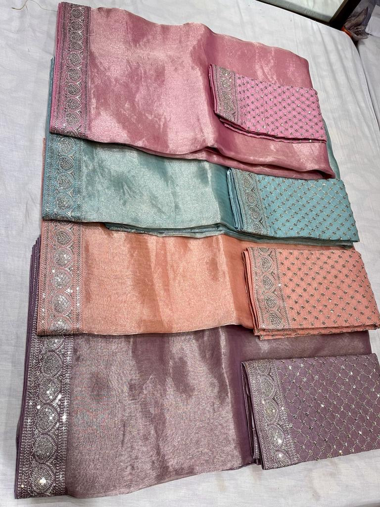 Jenila tissue Trendy Partywear Womem Sarees - Saffronfashionindia