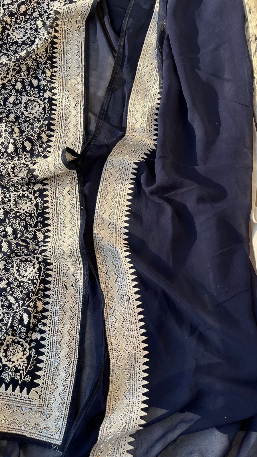 Black White Gorgette saree Indian sarees - Saffronfashionindia