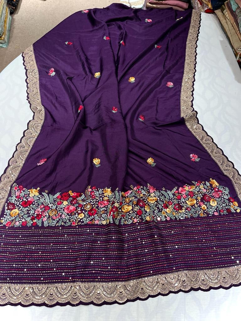 Naveli embroidered silk saree women sarees - Saffronfashionindia