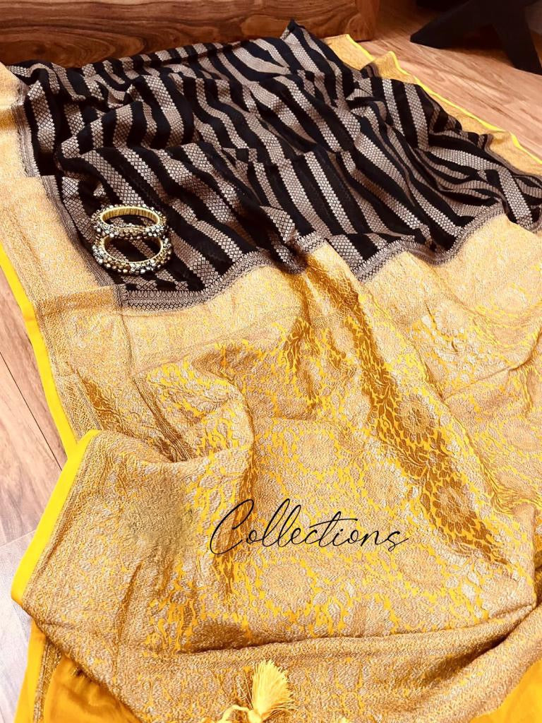 Lavish handwoven Khaddi Gorgette saree Indian saree - Saffronfashionindia