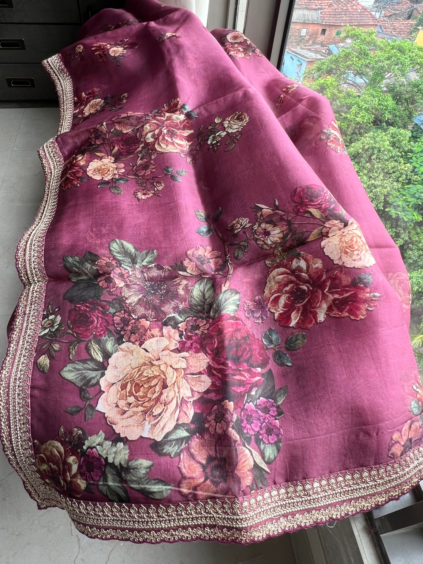 Floral digital print saree/Indian Partywear sarees - Saffronfashionindia