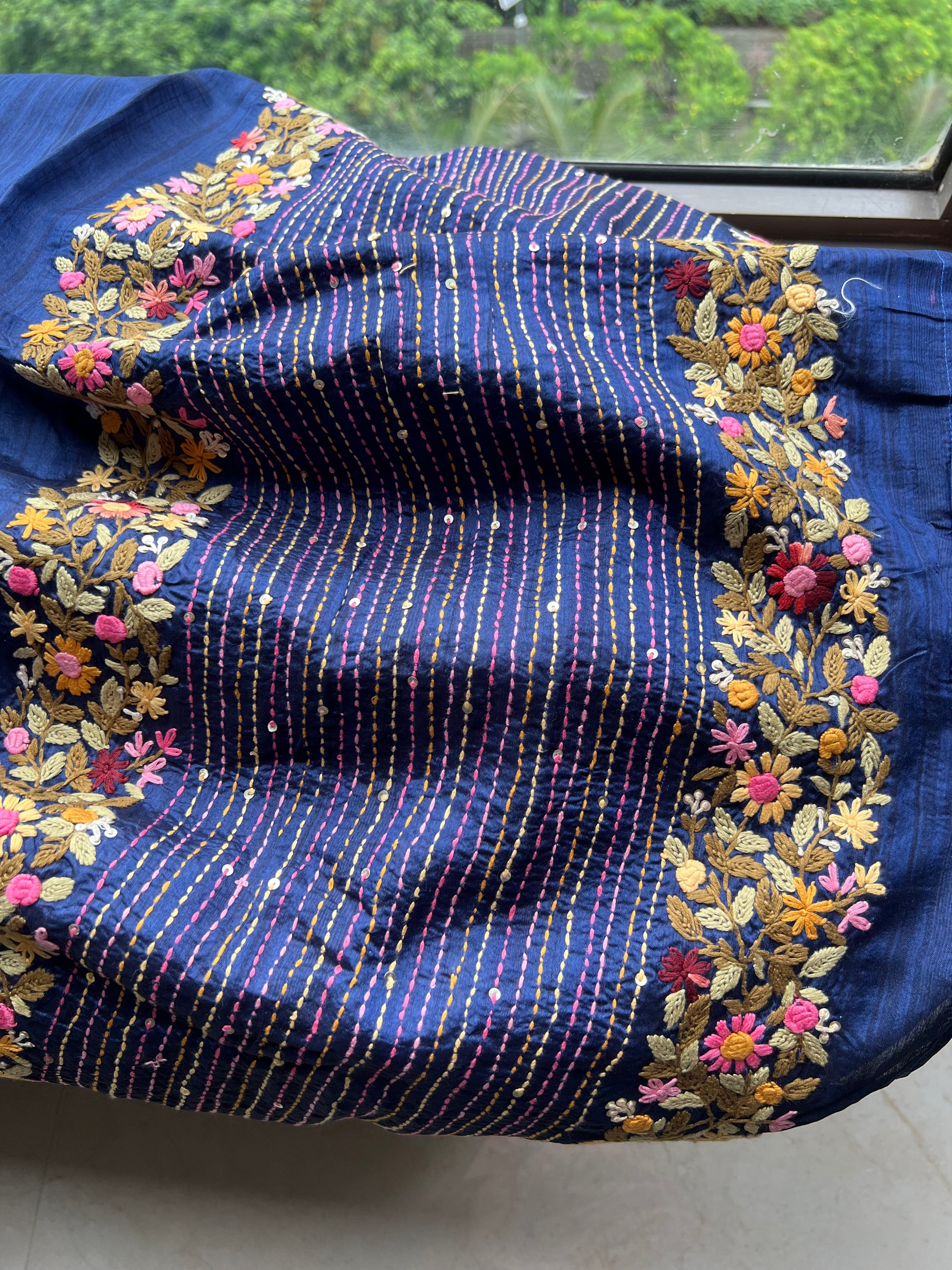 Munga French knot saree royal blue sarees - Saffronfashionindia
