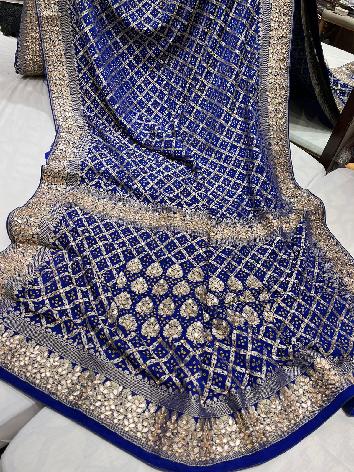 Gottapatti bandhej saree Indian traditional zardosi sarees - Saffronfashionindia