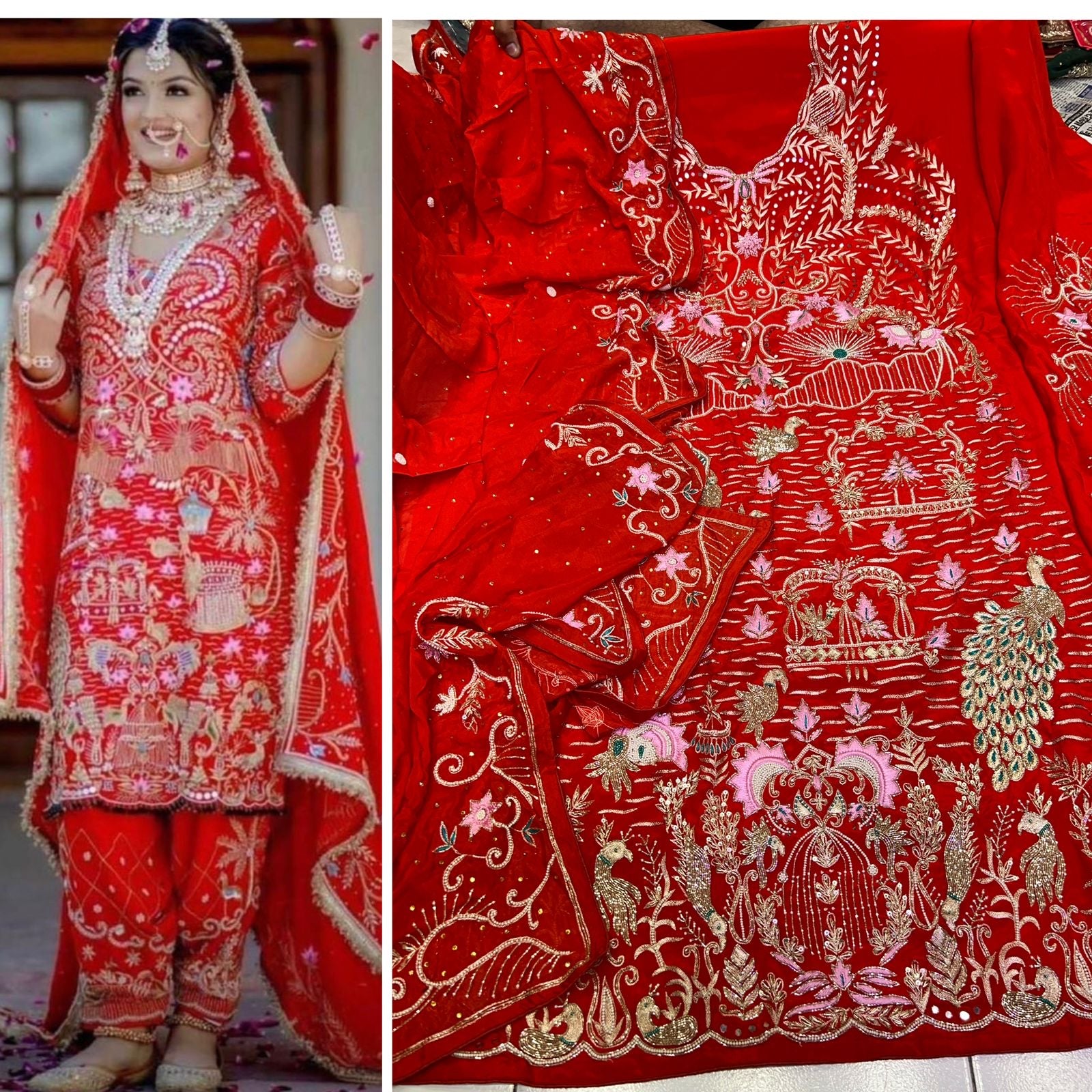 Bridal red punjabi salwar kameez Pakistani suit - Saffronfashionindia