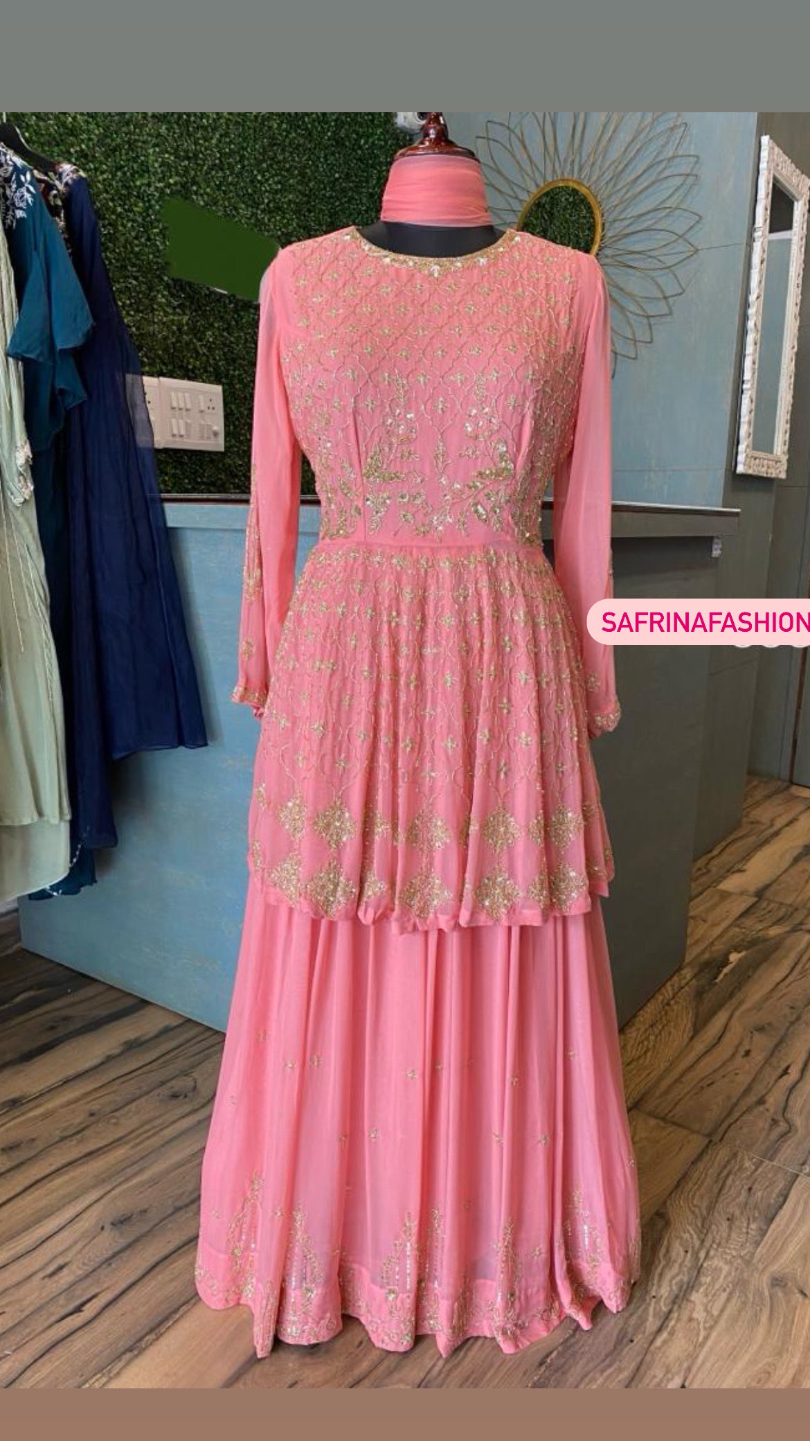 Peachy peach indowestern partywear dress - Saffronfashionindia