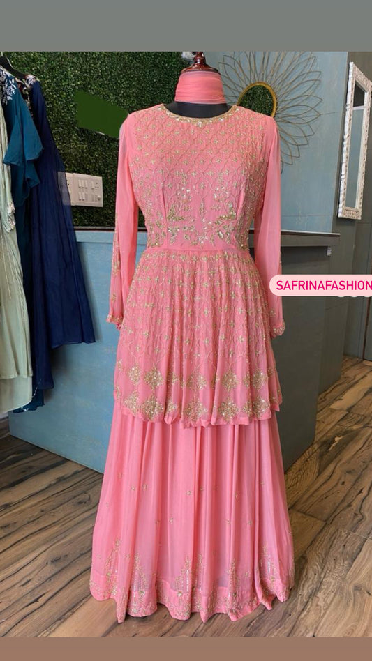 Peachy peach indowestern partywear dress - Saffronfashionindia