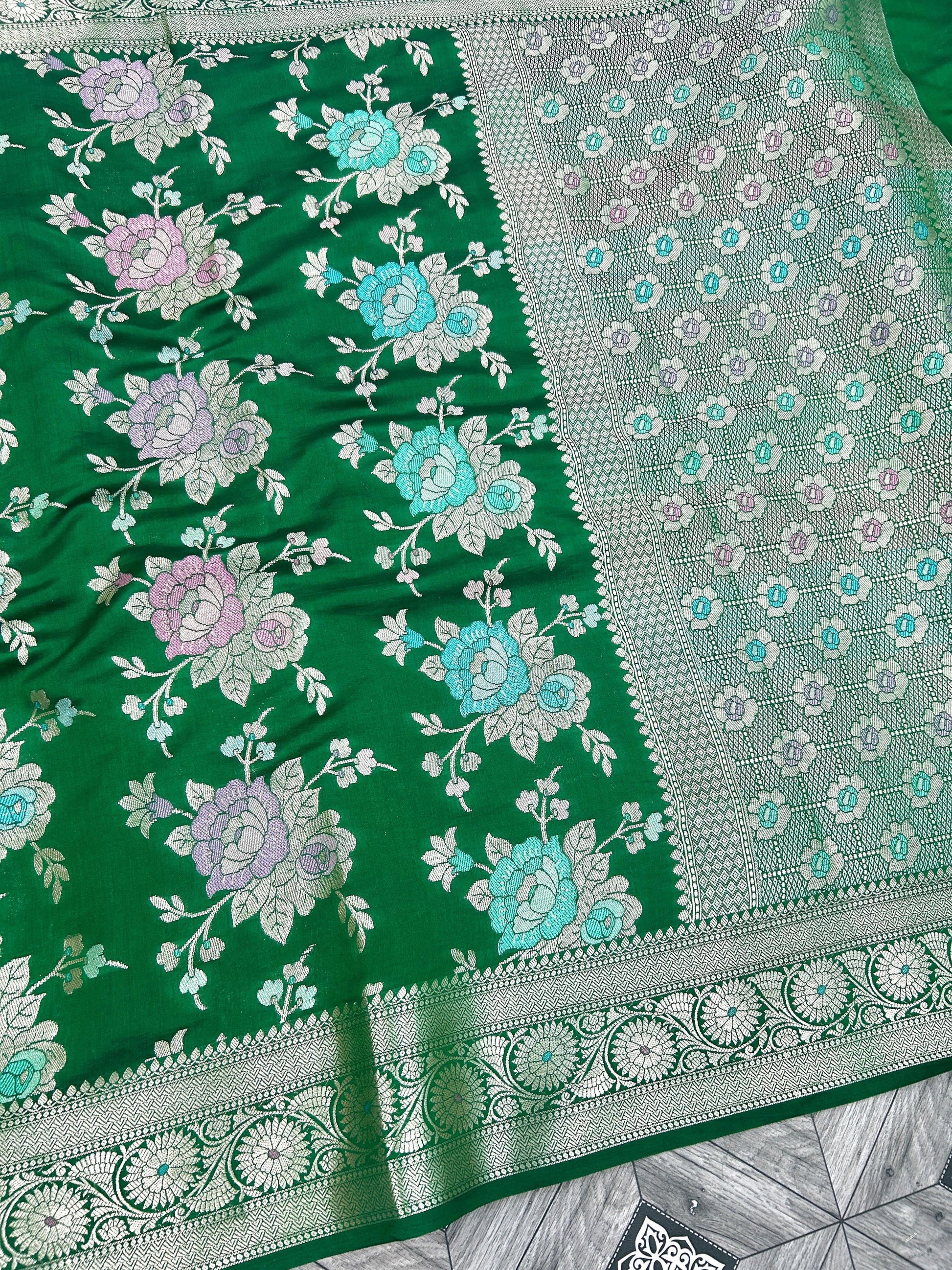 Banarsi chiniya karan silk saree weaving sarees blouse Saffronfashionindia