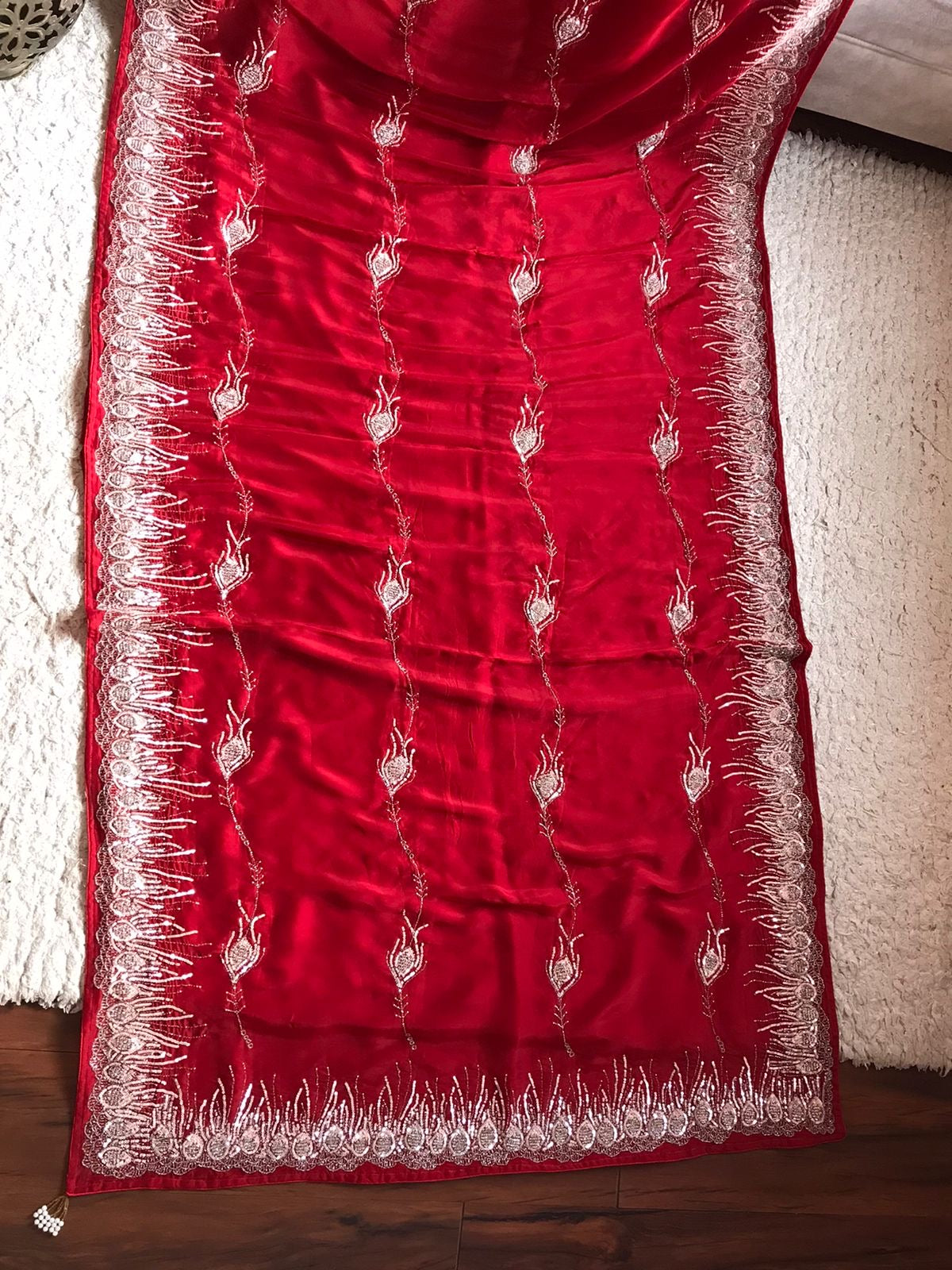 Red Luxury Premium Organza Silk Saree Partywear Sari - Saffronfashionindia