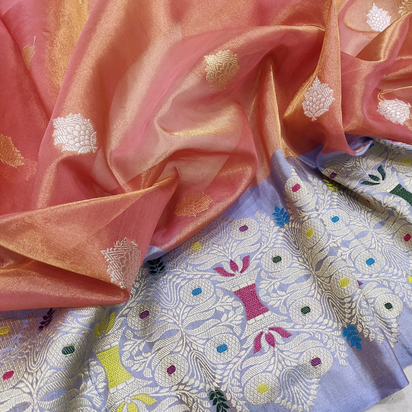 Zinaatam tissue handwoven kadwa saree - Saffronfashionindia