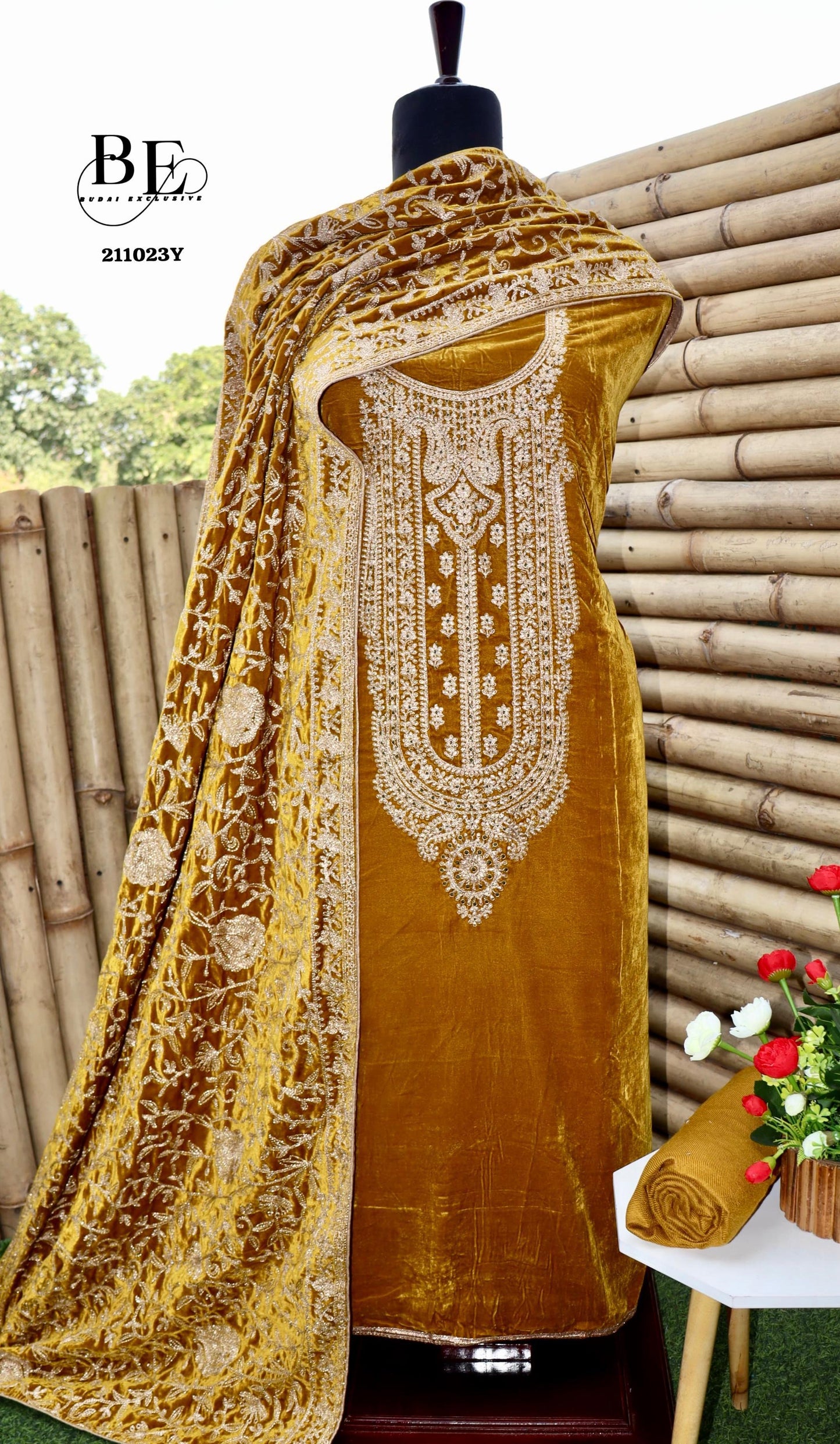 Embroidered Velvet Salwar Kameez - Saffronfashionindia