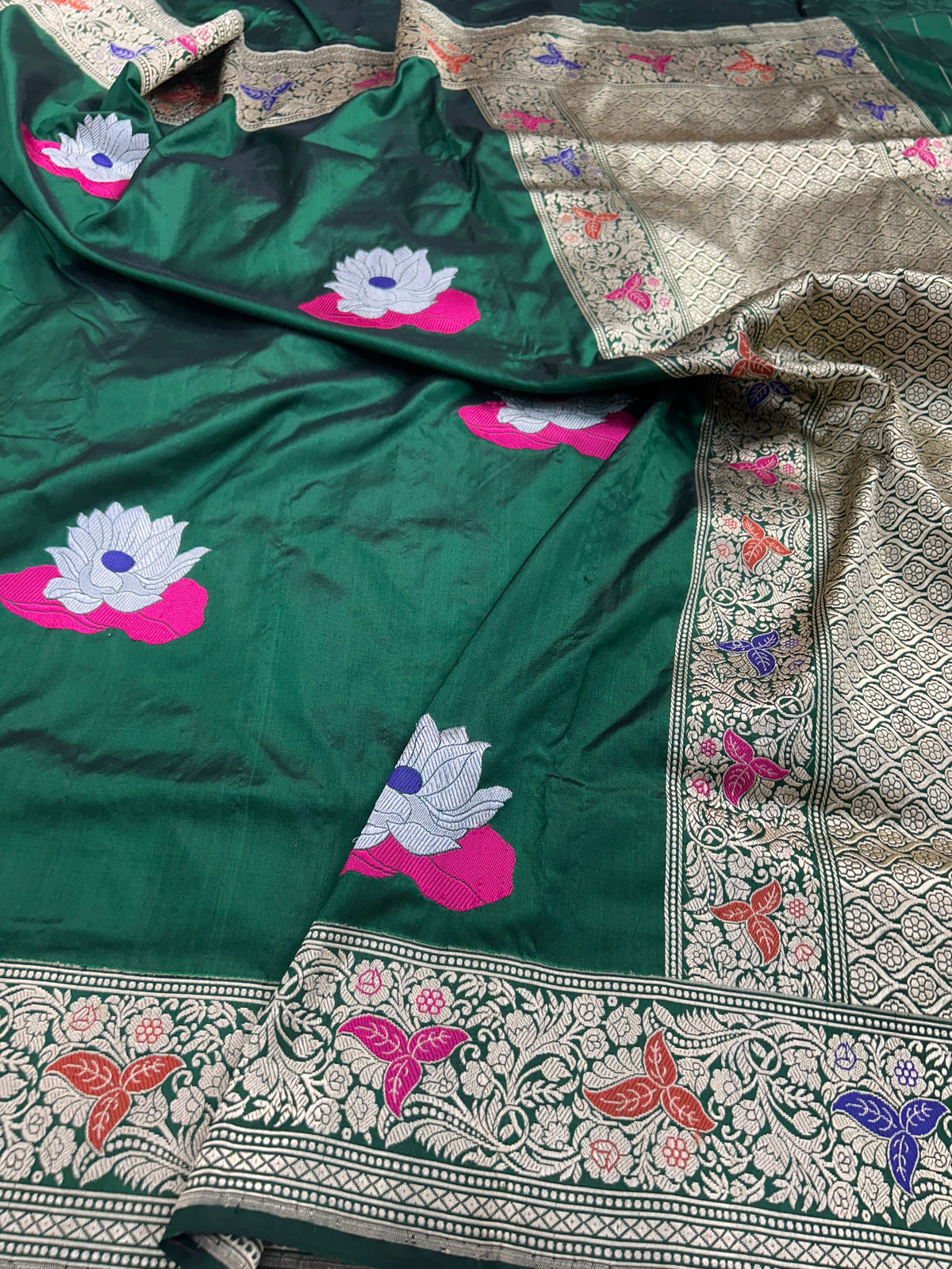 Floral katan silk saree women sarees blouse Indian sari SaffronFashion