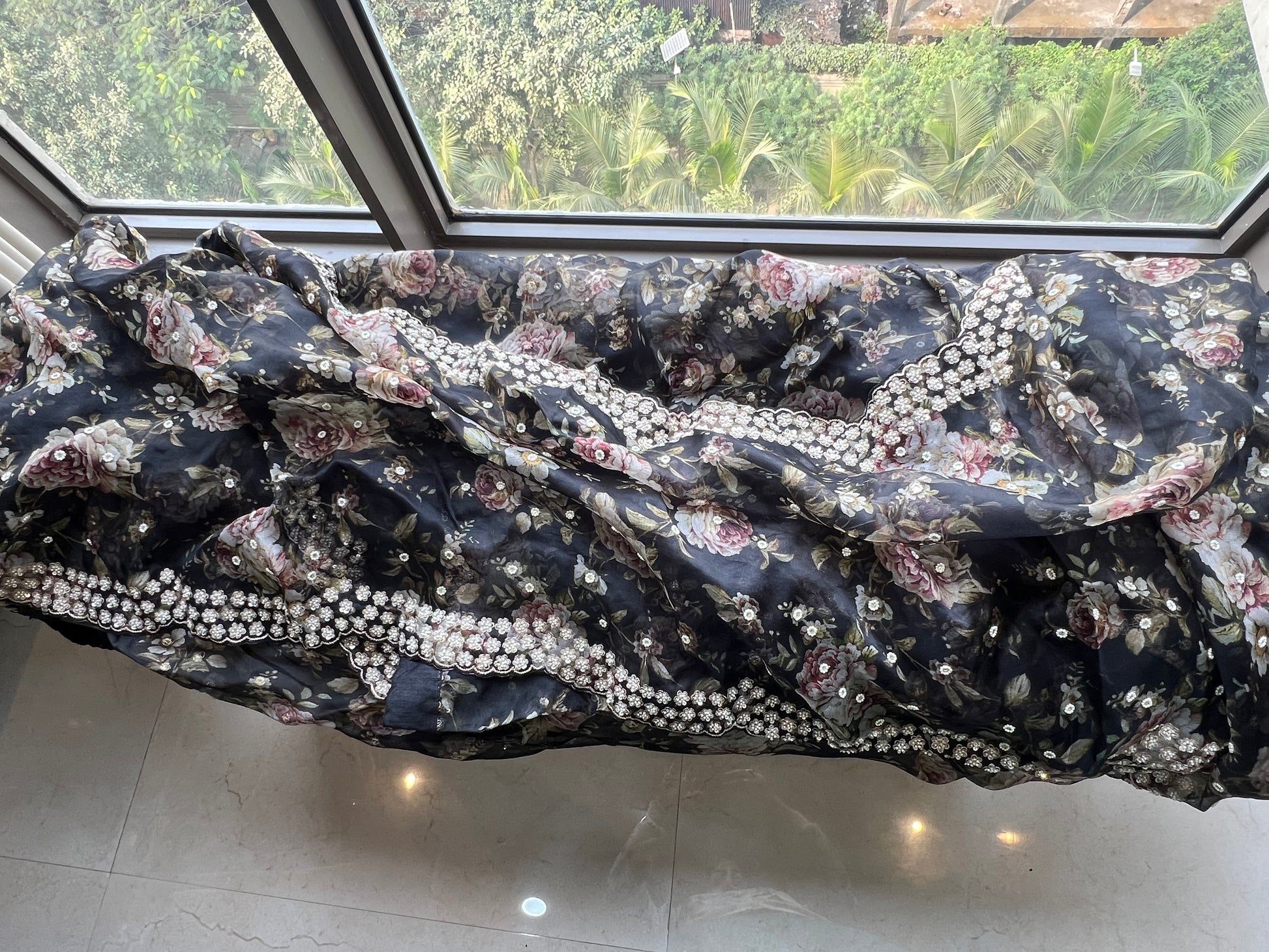 Black floral saree Organza saree Indian sari blouse - Saffronfashionindia