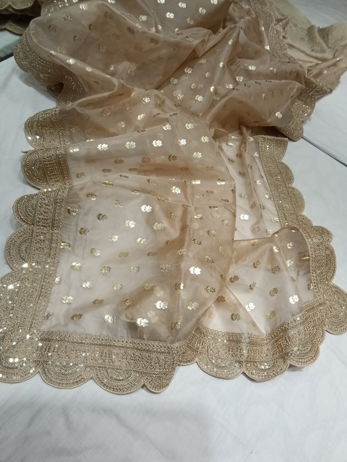 Partywear saree Kora saree scalloped sarees - Saffronfashionindia