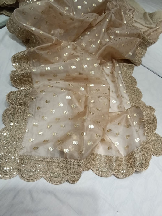 Partywear saree Kora saree scalloped sarees - Saffronfashionindia