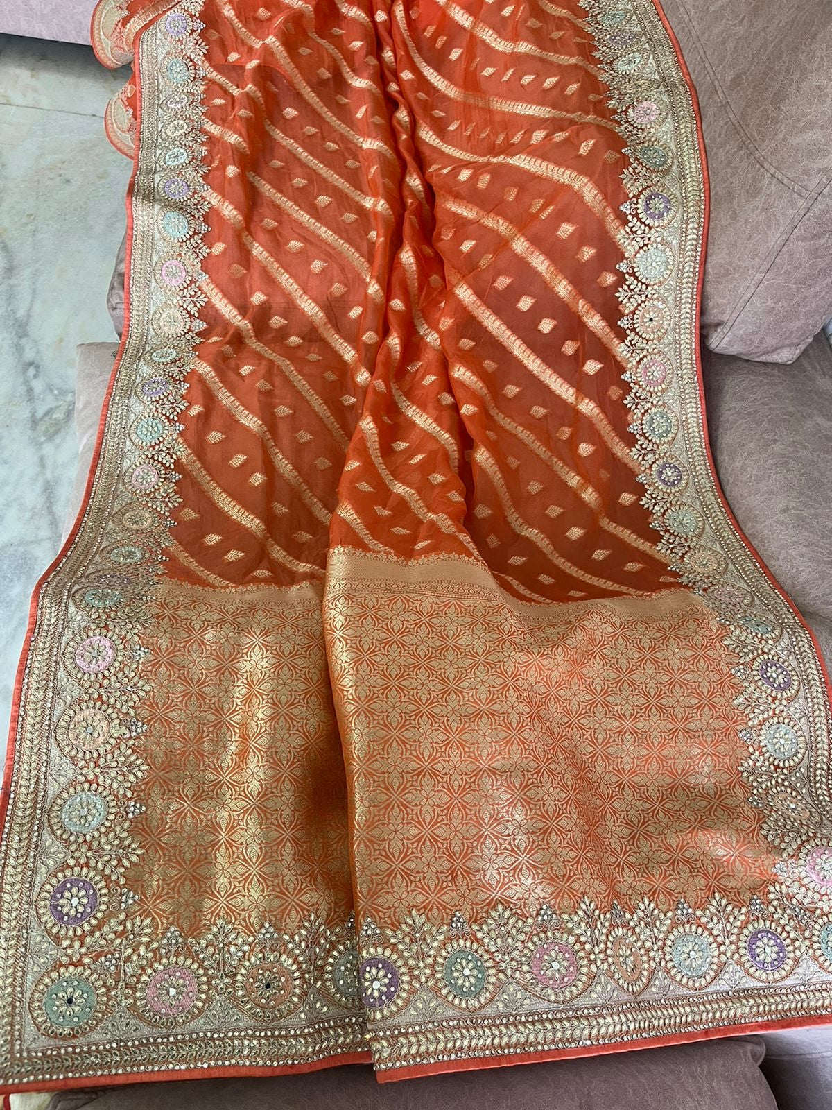 Gottapatti organza weaved saree reception saree - Saffronfashionindia