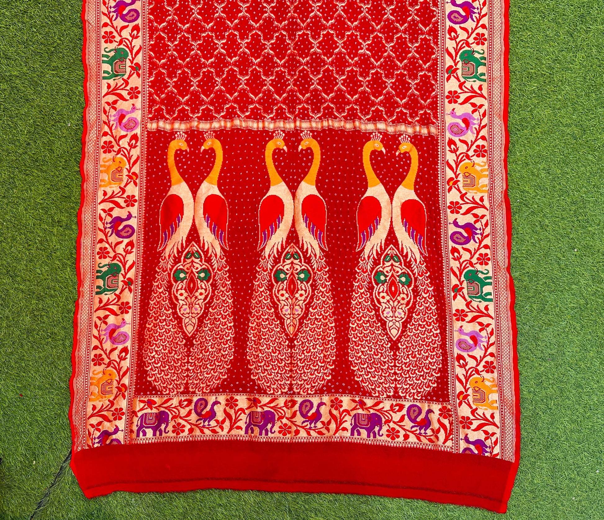 Red Banarsi dupatta Georgette Dupatta - Saffronfashionindia