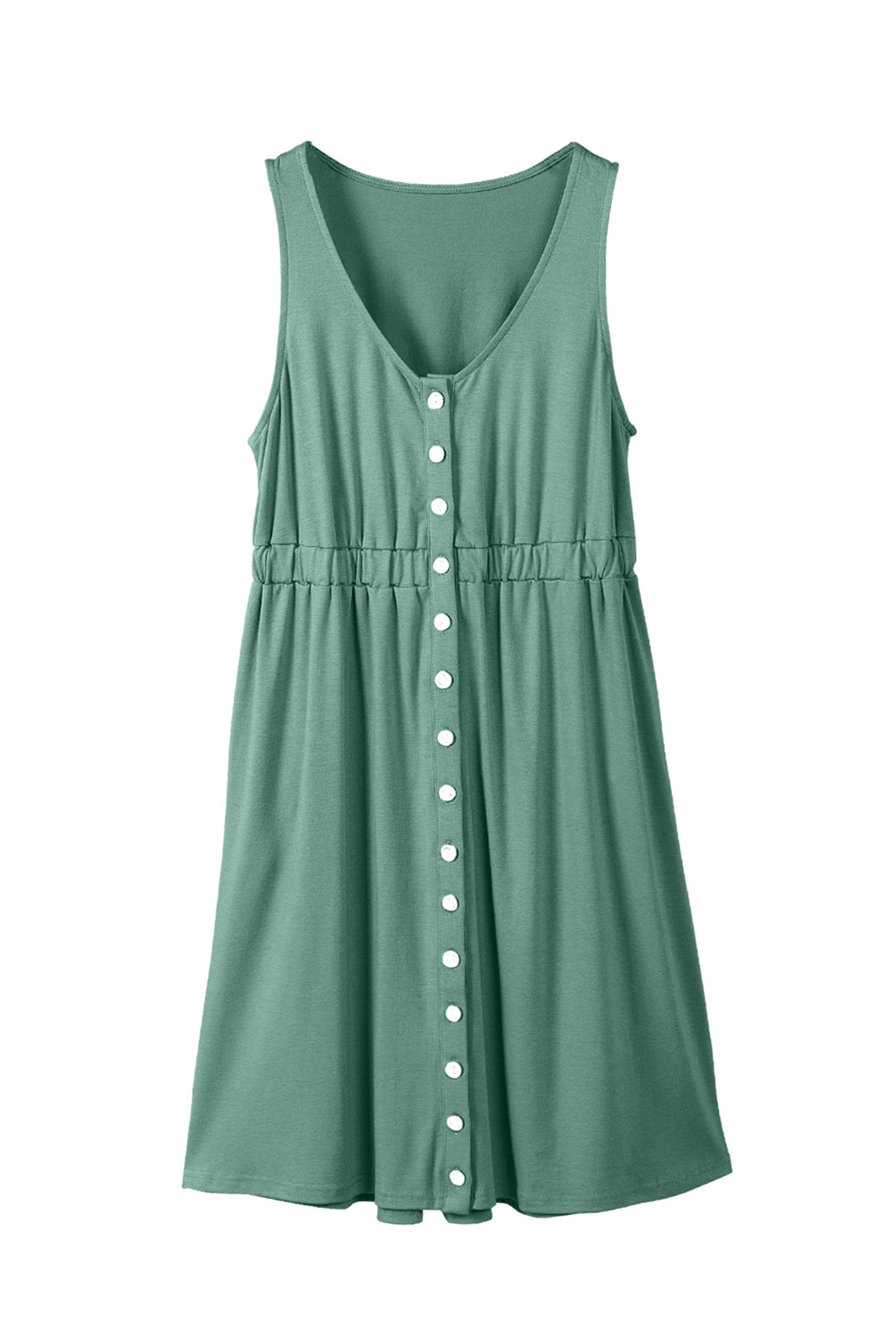 Button Front Shirred Waist Casual Tank Summer Black Dress - Saffronfashionindia