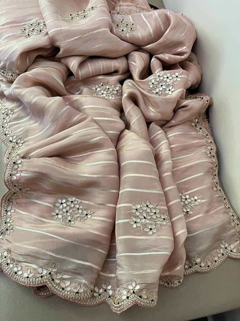 Alima striped tissue partywear saree - Saffronfashionindia