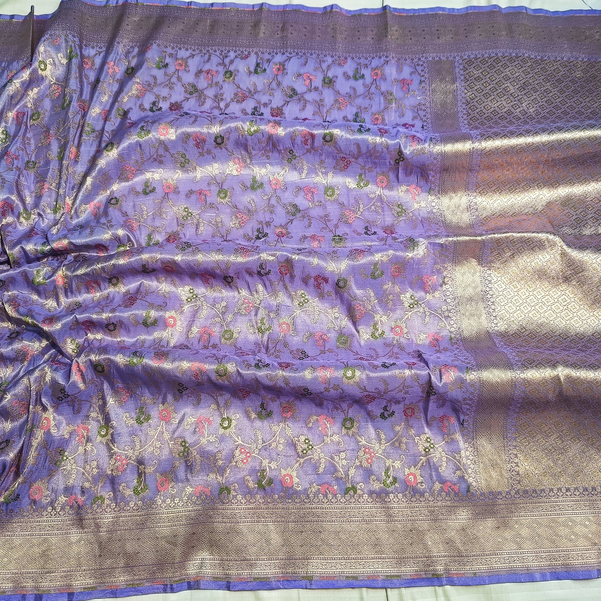 Purple Katan Meenakari handwoven saree tissue silk saree blouse - Saffronfashionindia