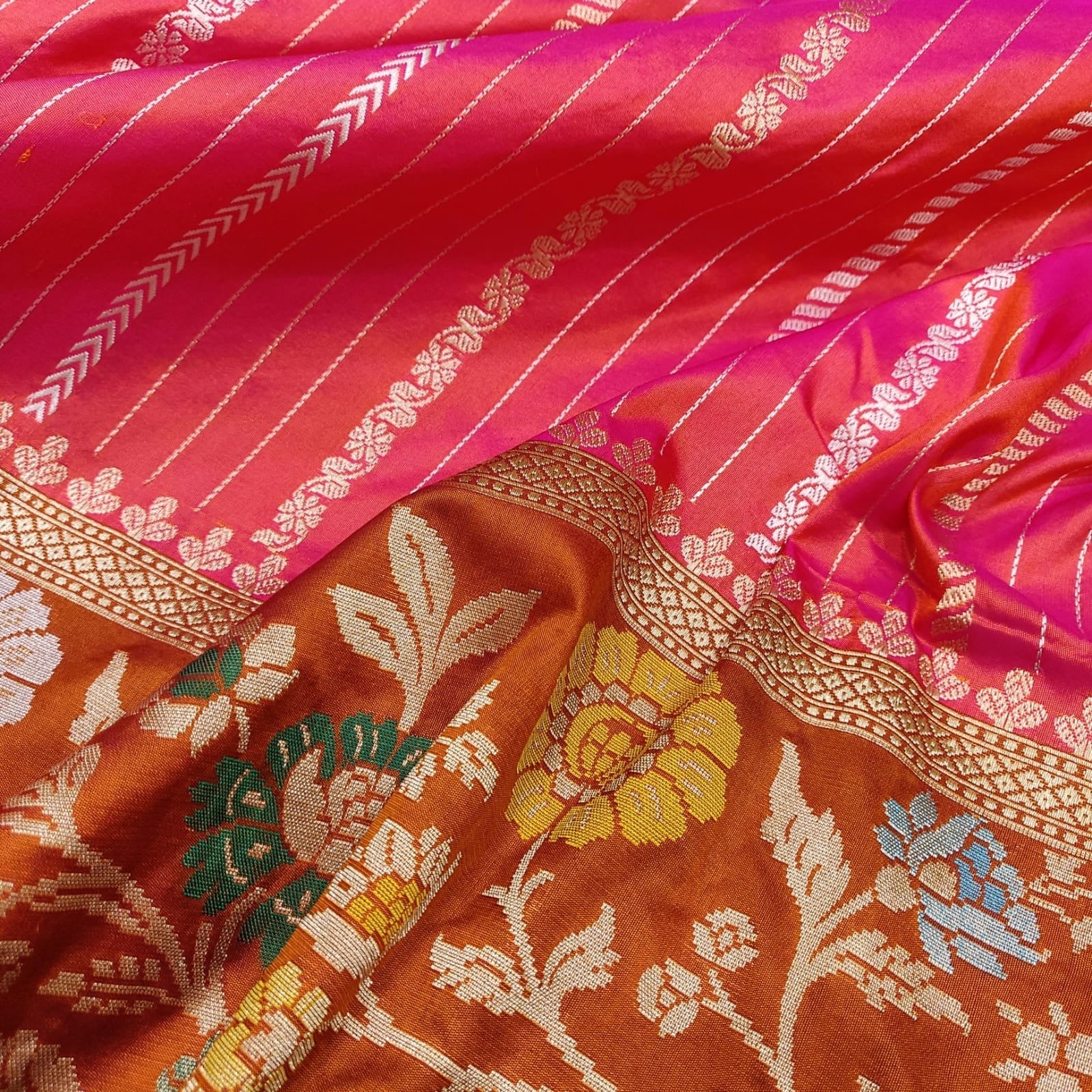 Ramina Dual Toned Katan Silk Saree Handwoven sari - Saffronfashionindia
