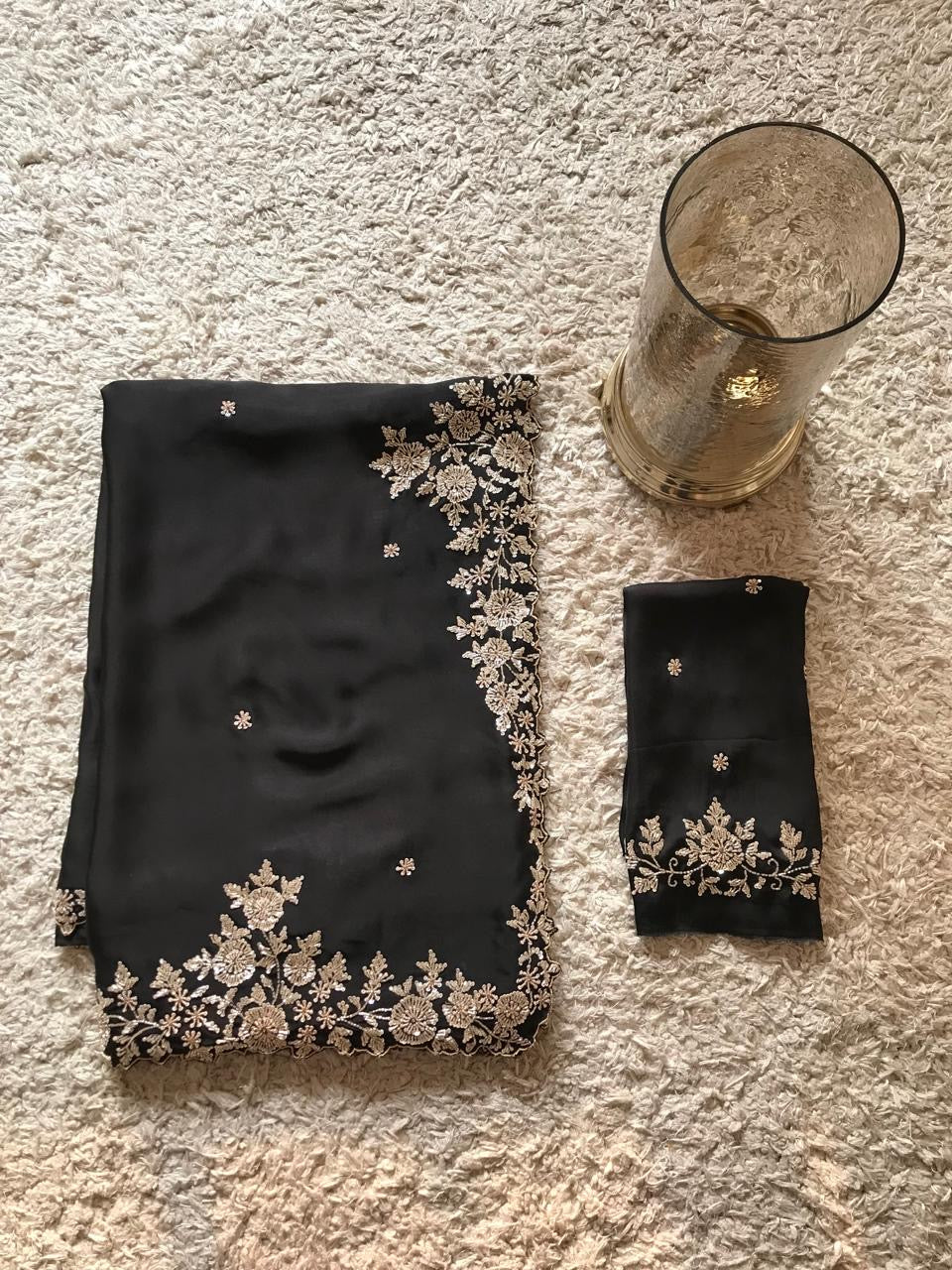 Black Stunning saree Indian organza silk sari - Saffronfashionindia