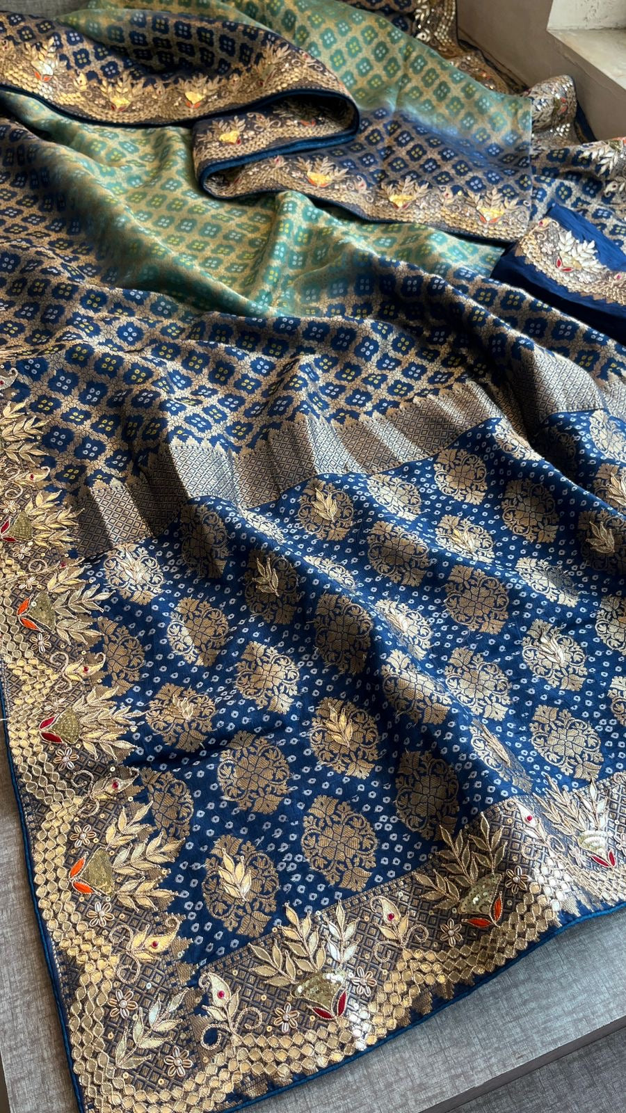 Ravaita Banarsi saree Munga silk gottapatti saree blouse SaffronFashion