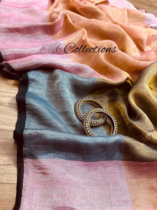 Ilima gold toned Saree Zari Saree Woven Sari Linen Sari - Saffronfashionindia