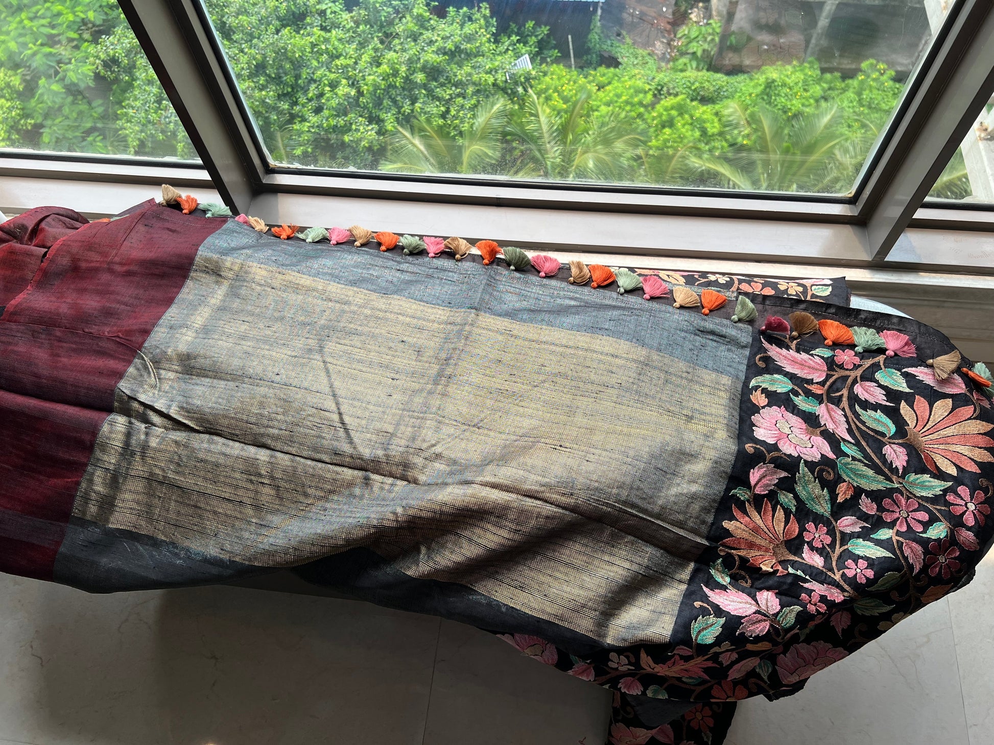 Floral tussar saree Indian sari blouse weaved saree SaffronFashion